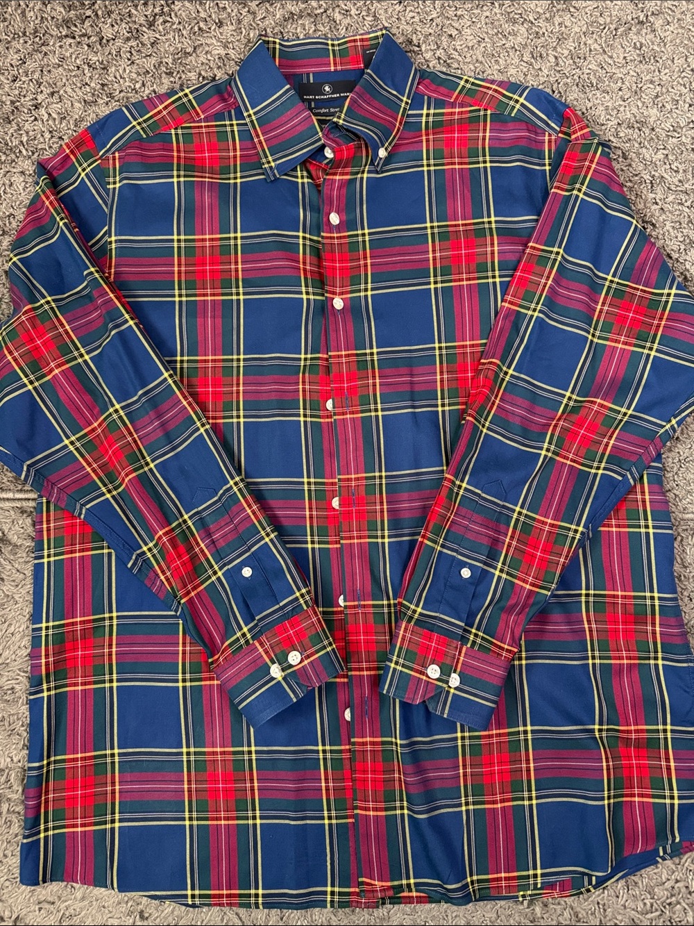 Hart Schaffner Marx Blue and Red Plaid Button-Down Shirt